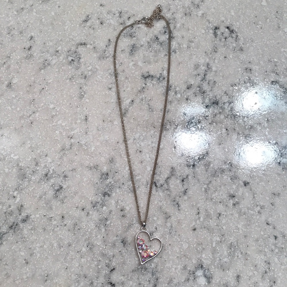 Unique iridescent heart necklace. 18 inch chain.